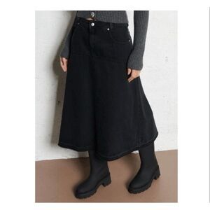 ba&sh Black Volentia Denim Midi Skirt Volé Blackstone A-Line Size 8